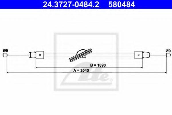 Трос, стояночная тормозная система ATE 24.3727-0484.2