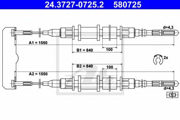 Трос, стояночная тормозная система ATE 24.3727-0725.2