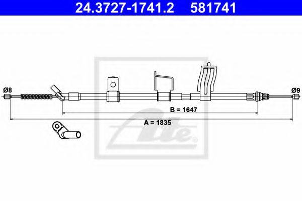 Трос, стояночная тормозная система ATE 24.3727-1741.2