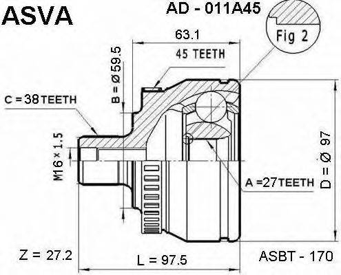 Шарнирный комплект (ШРУС с пыльником) ASVA AD-011A45