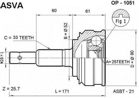 ASVA OP1051 Шарнирный комплект (ШРУС с пыльником)