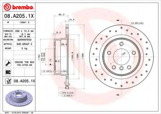 BREMBO 08A2051X Диск тормозной