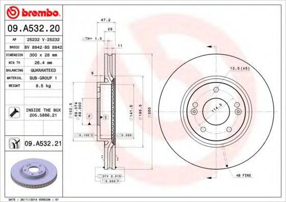 BREMBO 09A53220 Диск тормозной