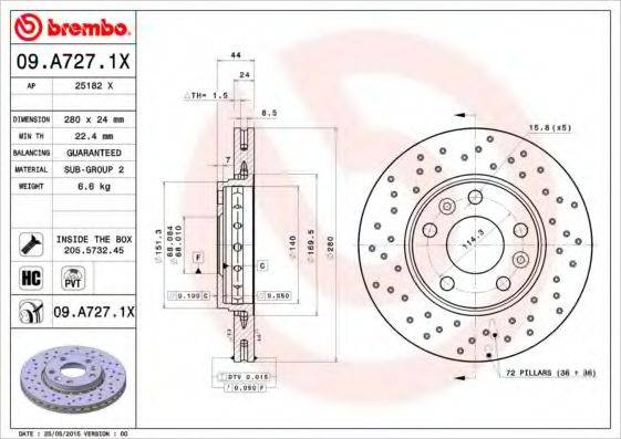 BREMBO 09A7271X Диск тормозной
